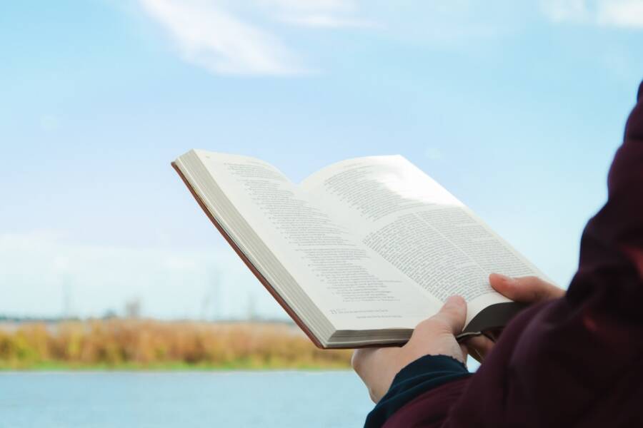 a person holding a book in their hands